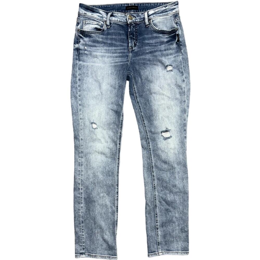 Silver Jeans Co Elyse Straight Light Wash Distressed Faded Size 29 x 29 Grunge